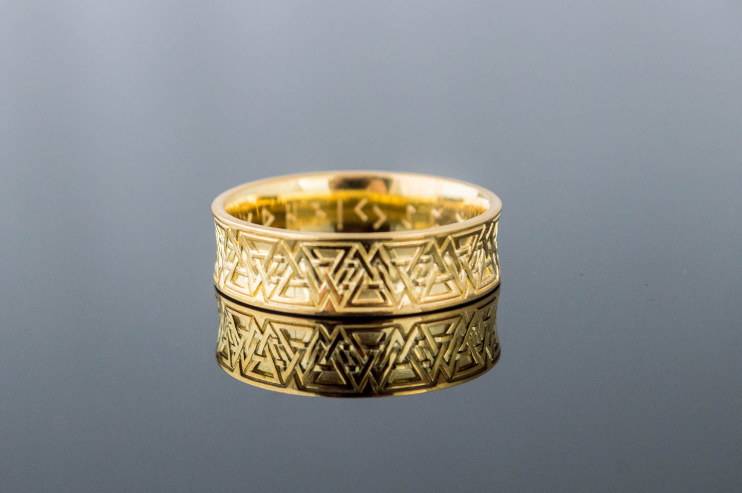 vkngjewelry Ring Handcrafted Valknut Symbol Inside Runes Gold Ring