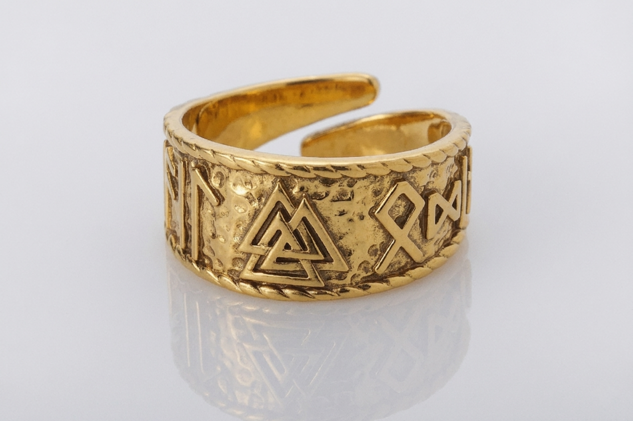 vkngjewelry Ring Handcrafted Valknut Symbol Hail Oding Runes Gold Ring