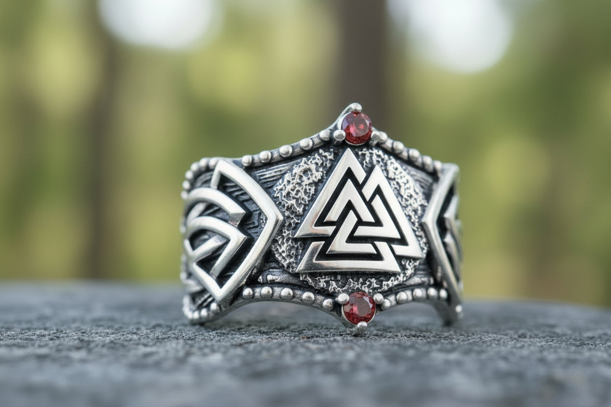 vkngjewelry Ring Handcrafted Valknut Symbol Norse Ornament Sterling Silver Ring