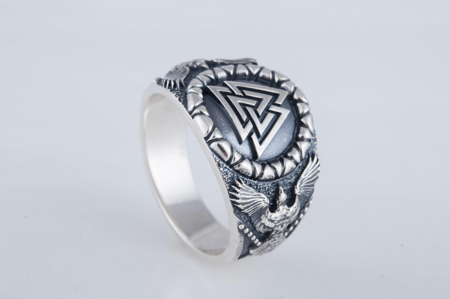 vkngjewelry Ring Handcrafted Valknut Symbol Raven Style Sterling Silver Ring