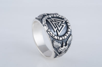 vkngjewelry Ring Handcrafted Valknut Symbol Raven Style Sterling Silver Ring