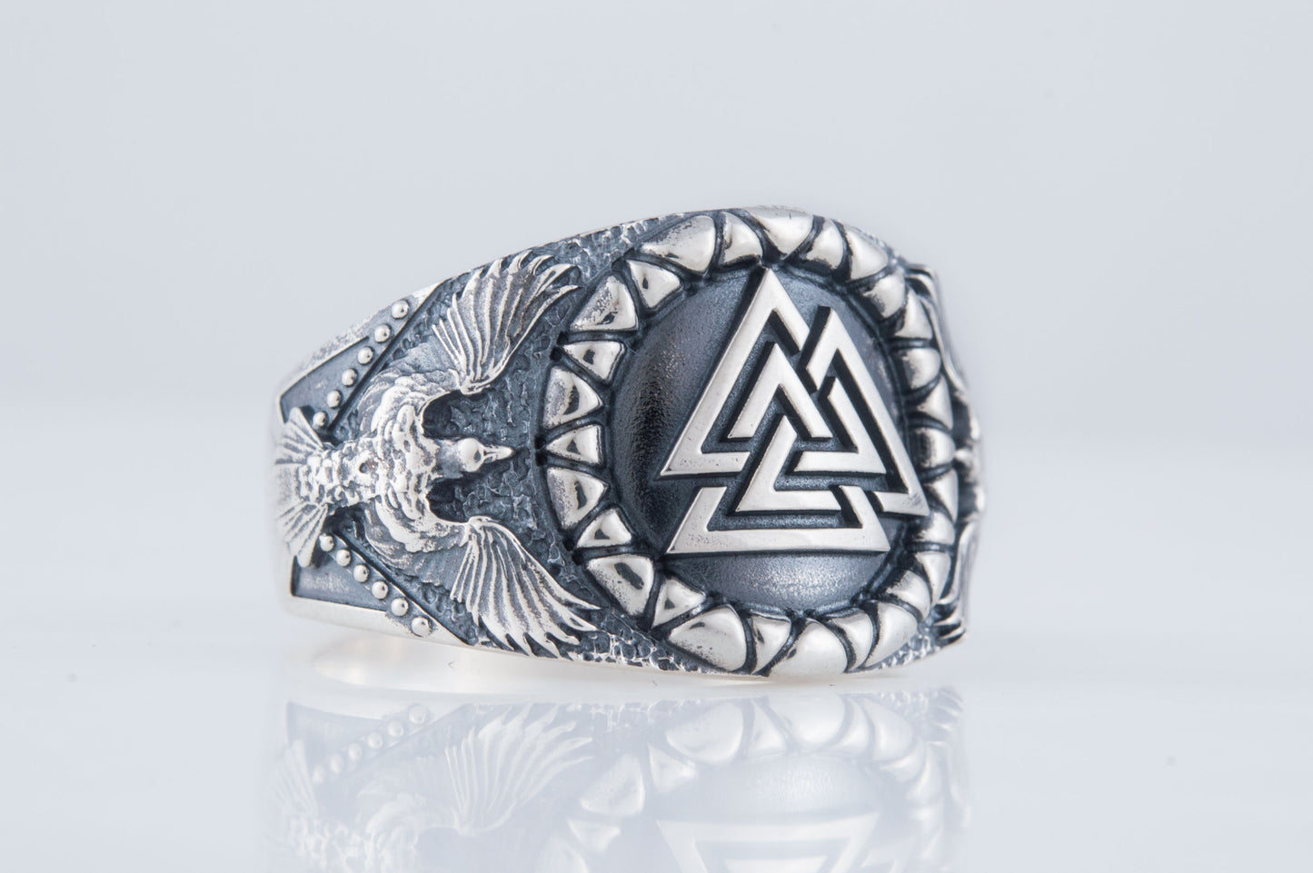 vkngjewelry Ring Handcrafted Valknut Symbol Raven Style Sterling Silver Ring