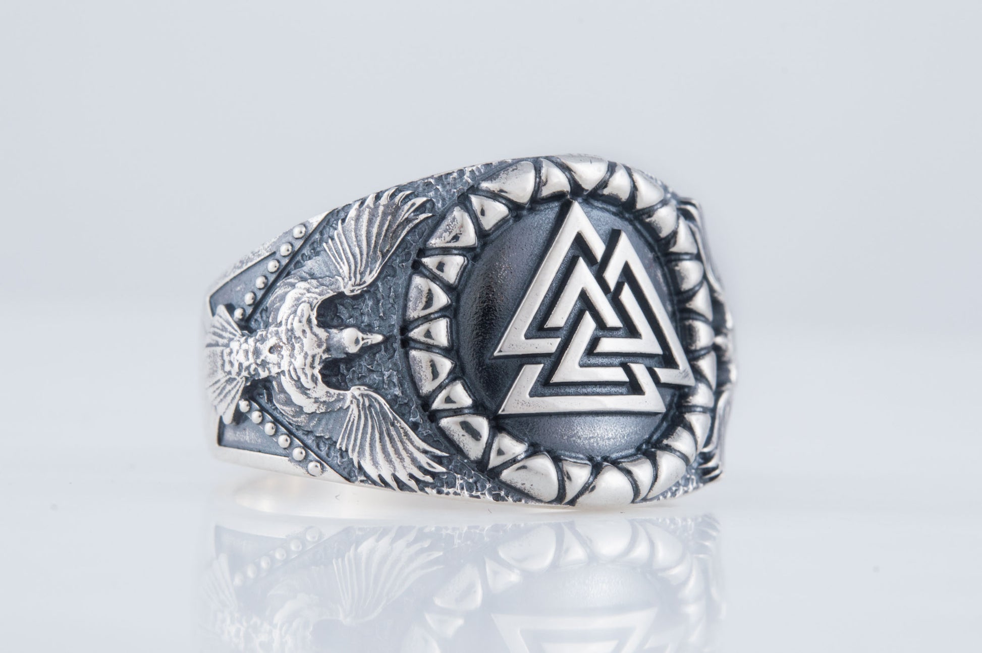 vkngjewelry Ring Handcrafted Valknut Symbol Raven Style Sterling Silver Ring