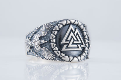 vkngjewelry Ring Handcrafted Valknut Symbol Raven Style Sterling Silver Ring