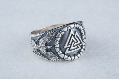 vkngjewelry Ring Handcrafted Valknut Symbol Raven Style Sterling Silver Ring