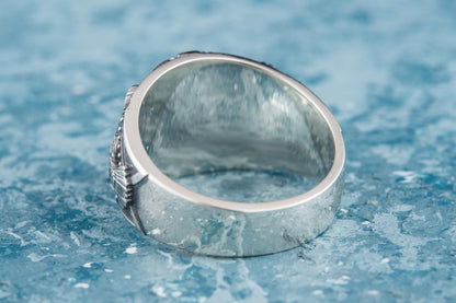 vkngjewelry Ring Handcrafted Valknut Symbol Raven Style Sterling Silver Ring