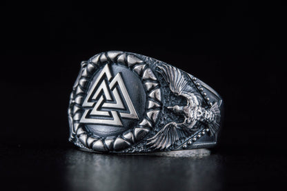 vkngjewelry Ring Handcrafted Valknut Symbol Raven Style Sterling Silver Ring