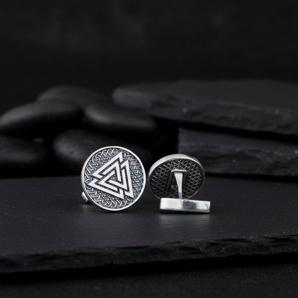 vkngjewelry Cufflinks Handcrafted Valknut Symbol Silver Sterling Cufflinks