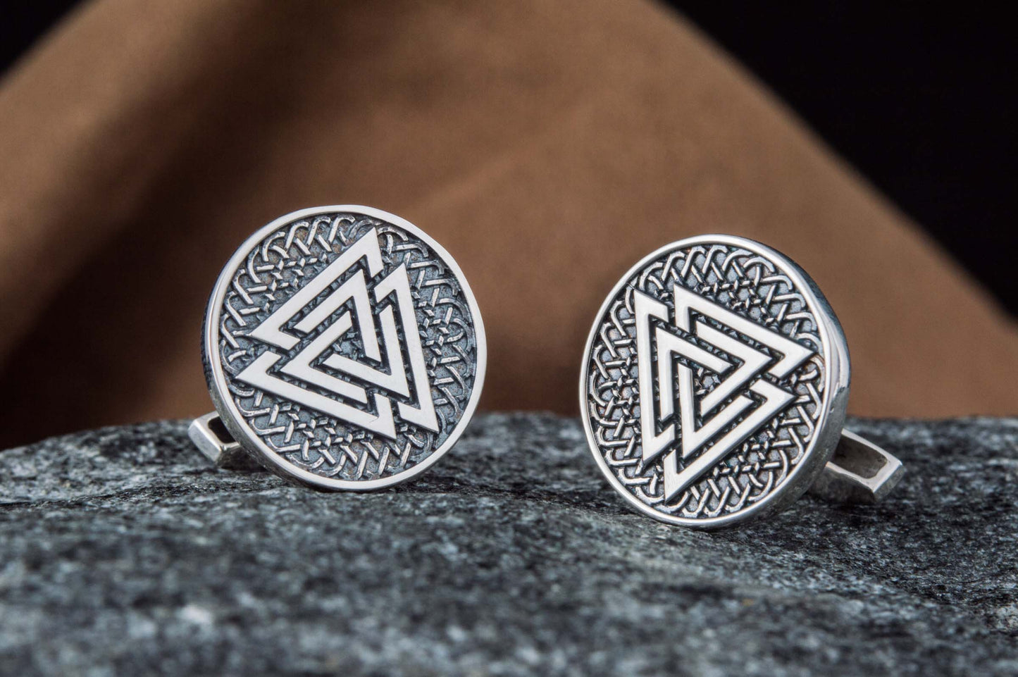 vkngjewelry Cufflinks Handcrafted Valknut Symbol Silver Sterling Cufflinks