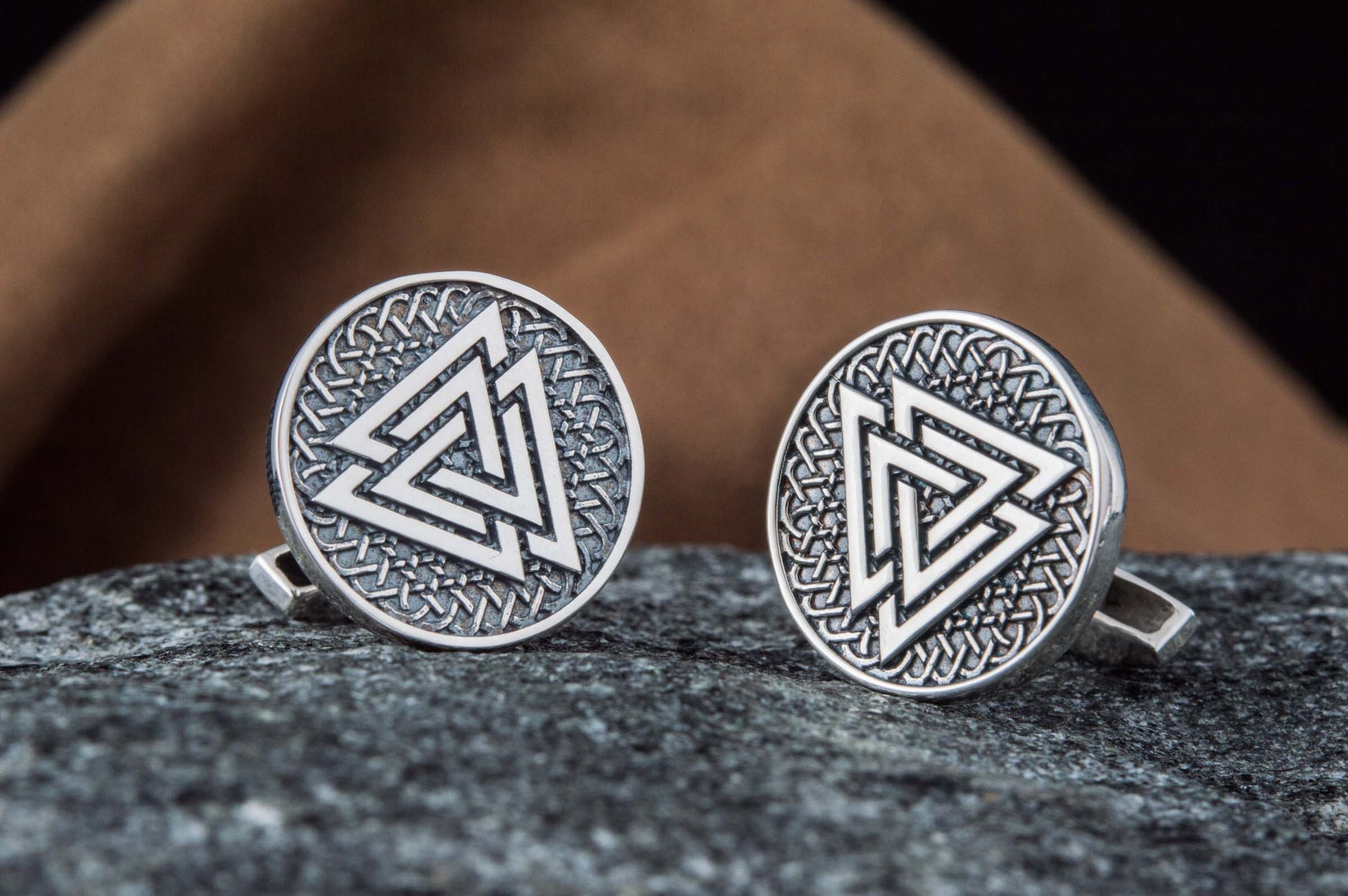 vkngjewelry Cufflinks Handcrafted Valknut Symbol Silver Sterling Cufflinks