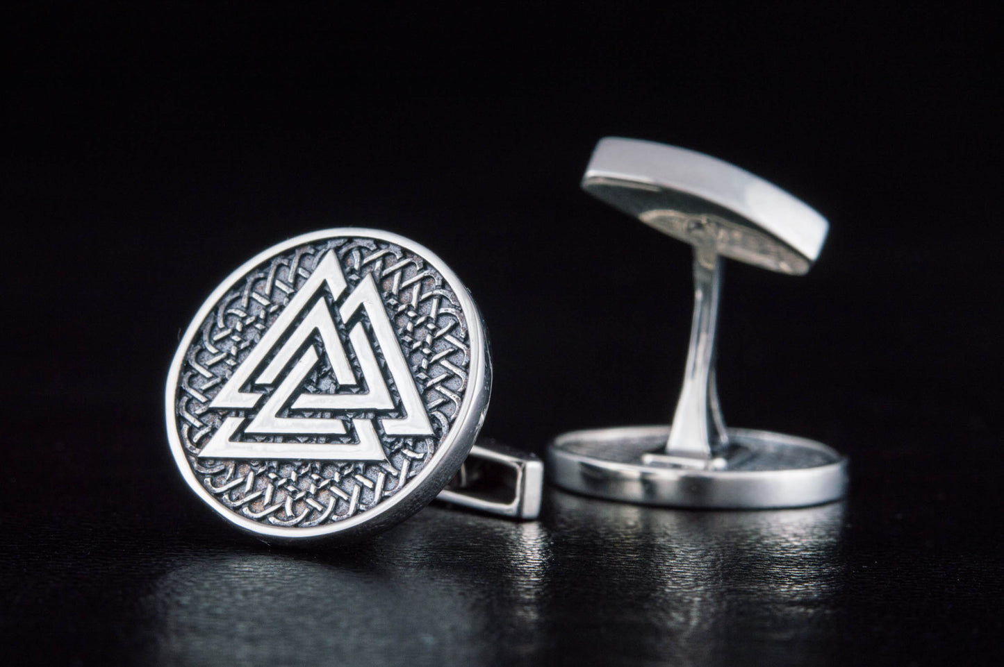 vkngjewelry Cufflinks Handcrafted Valknut Symbol Silver Sterling Cufflinks