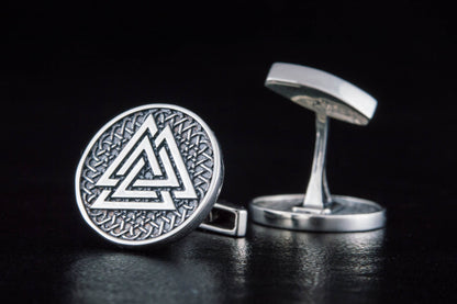 vkngjewelry Cufflinks Handcrafted Valknut Symbol Silver Sterling Cufflinks