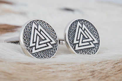 vkngjewelry Cufflinks Handcrafted Valknut Symbol Silver Sterling Cufflinks