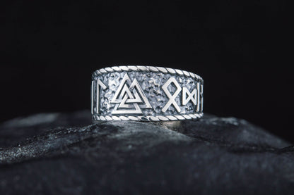vkngjewelry Ring Handcrafted Valknut Symbol With HAIL ODIN Runes Sterling Silver Ring