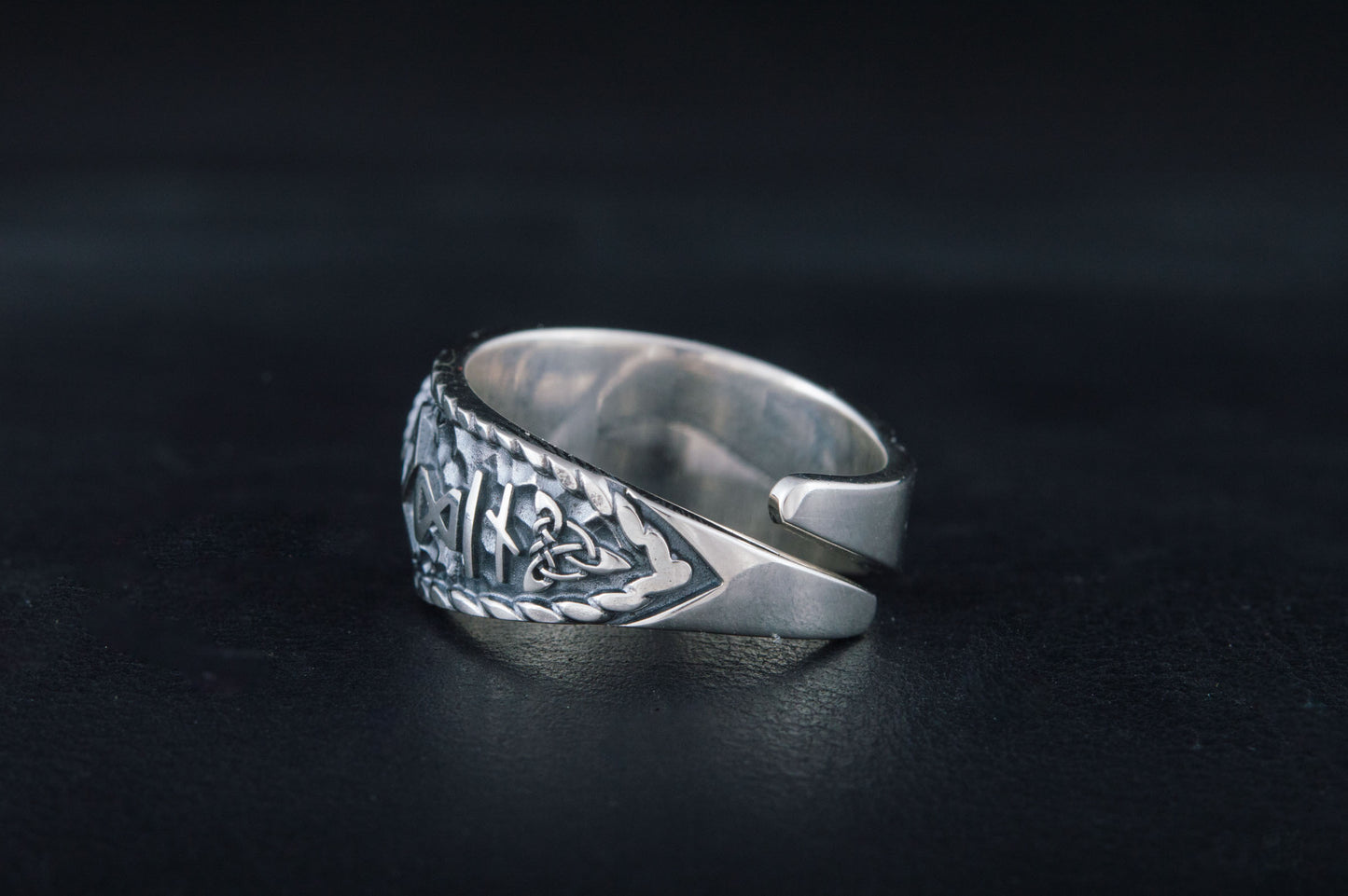 vkngjewelry Ring Handcrafted Valknut Symbol With HAIL ODIN Runes Sterling Silver Ring