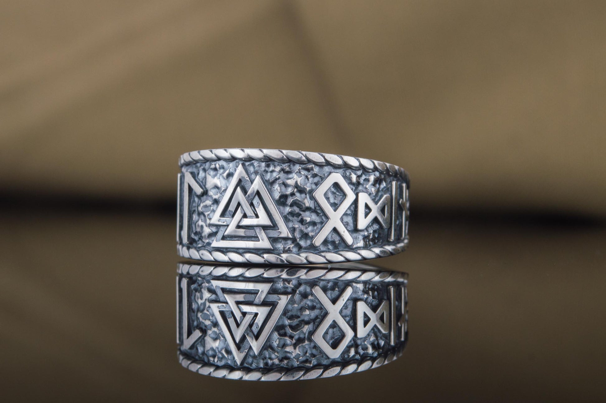 vkngjewelry Ring Handcrafted Valknut Symbol With HAIL ODIN Runes Sterling Silver Ring