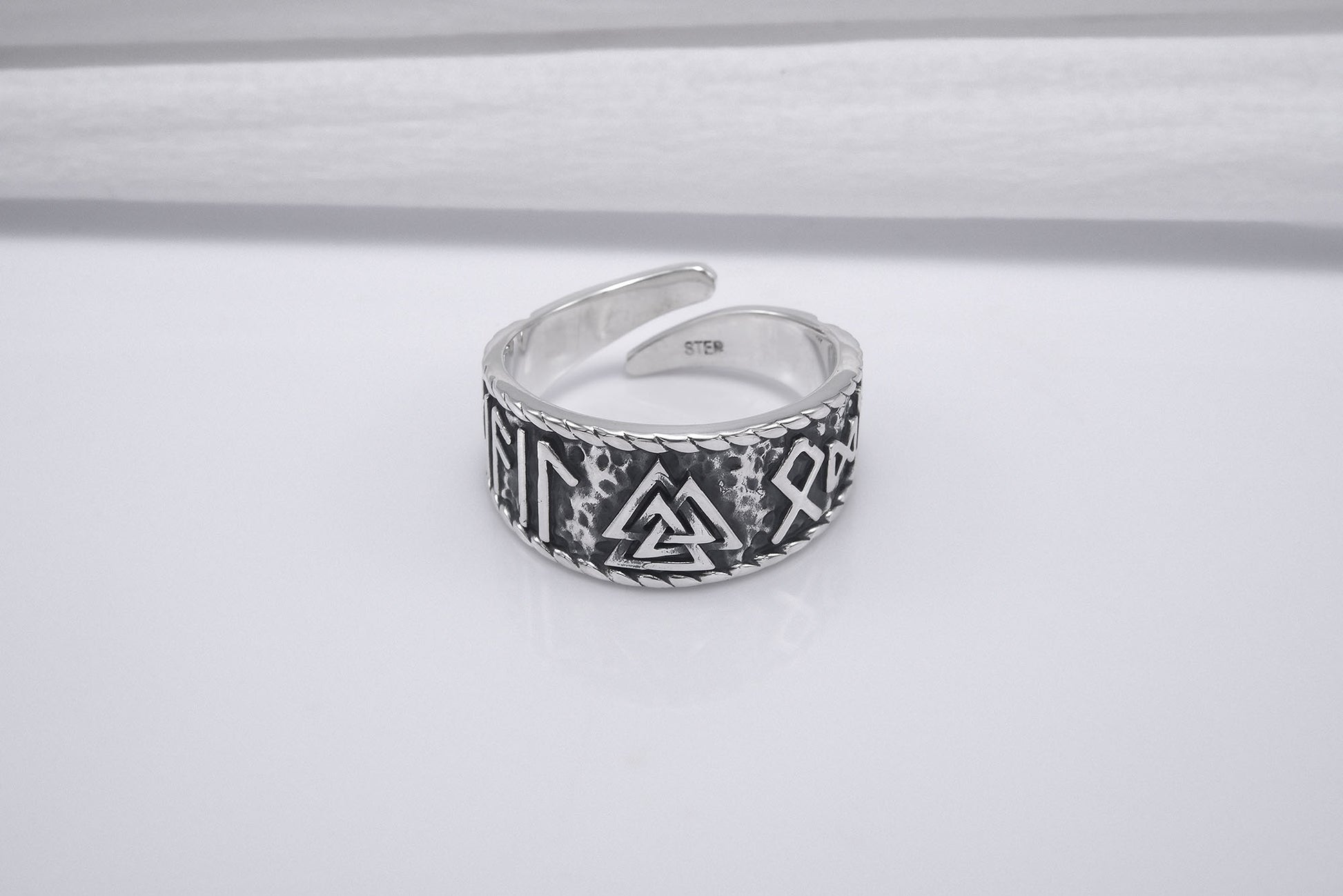 vkngjewelry Ring Handcrafted Valknut Symbol With HAIL ODIN Runes Sterling Silver Ring