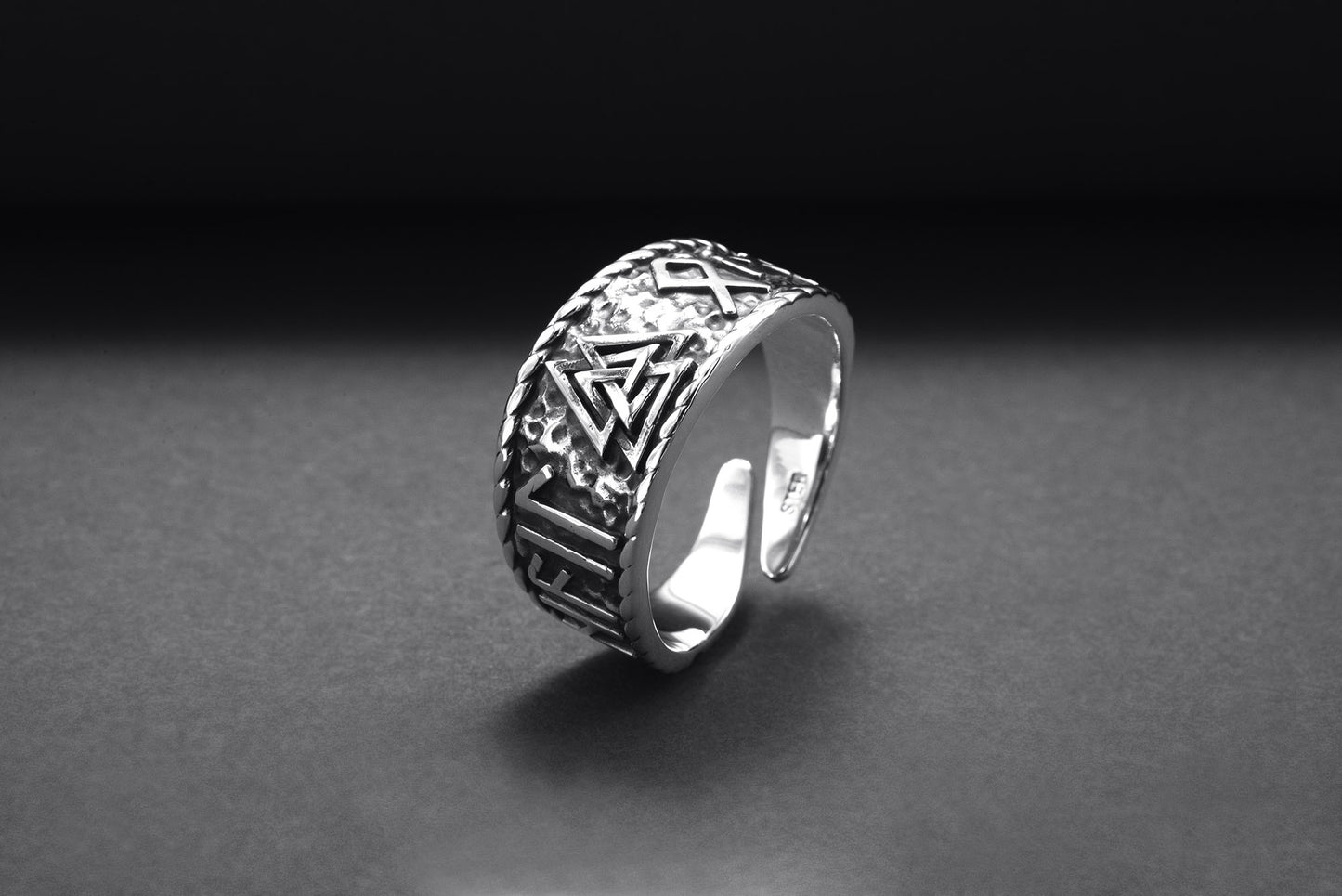 vkngjewelry Ring Handcrafted Valknut Symbol With HAIL ODIN Runes Sterling Silver Ring