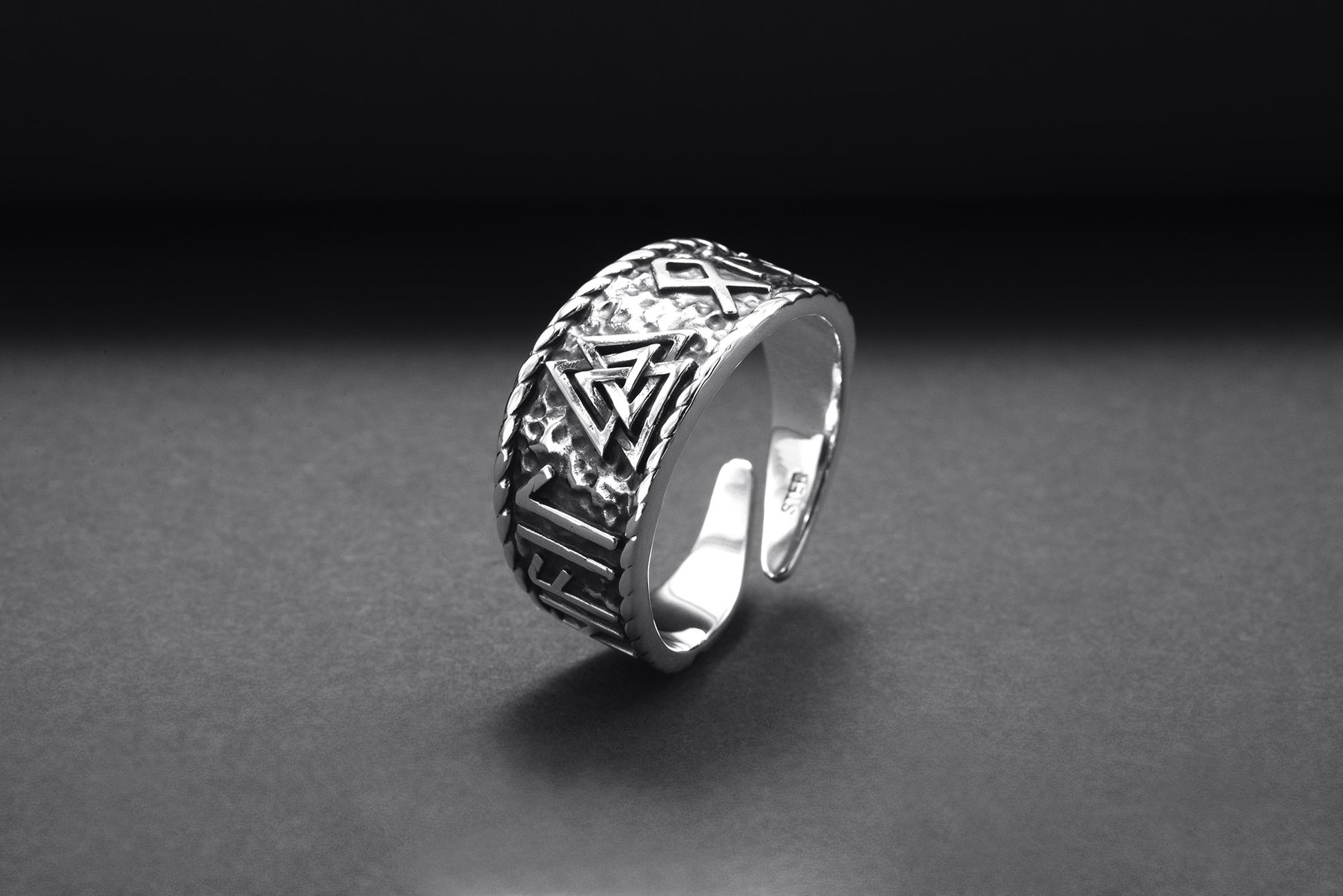 vkngjewelry Ring Handcrafted Valknut Symbol With HAIL ODIN Runes Sterling Silver Ring