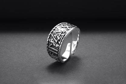 vkngjewelry Ring Handcrafted Valknut Symbol With HAIL ODIN Runes Sterling Silver Ring