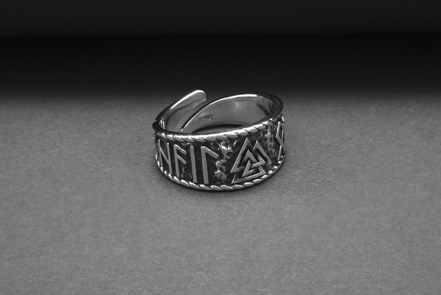 vkngjewelry Ring Handcrafted Valknut Symbol With HAIL ODIN Runes Sterling Silver Ring