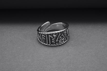 vkngjewelry Ring Handcrafted Valknut Symbol With HAIL ODIN Runes Sterling Silver Ring