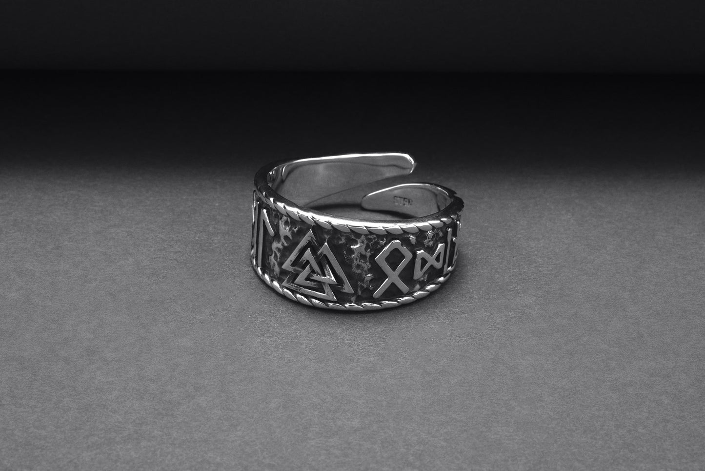 vkngjewelry Ring Handcrafted Valknut Symbol With HAIL ODIN Runes Sterling Silver Ring