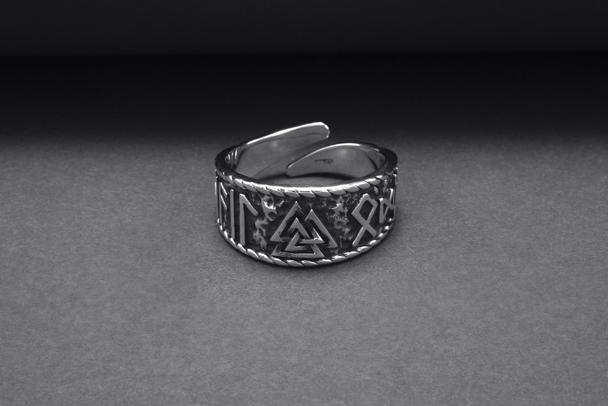 vkngjewelry Ring Handcrafted Valknut Symbol With HAIL ODIN Runes Sterling Silver Ring