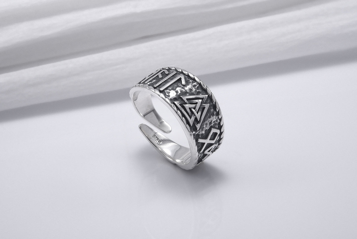 vkngjewelry Ring Handcrafted Valknut Symbol With HAIL ODIN Runes Sterling Silver Ring
