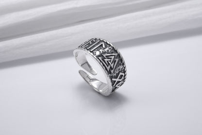 vkngjewelry Ring Handcrafted Valknut Symbol With HAIL ODIN Runes Sterling Silver Ring
