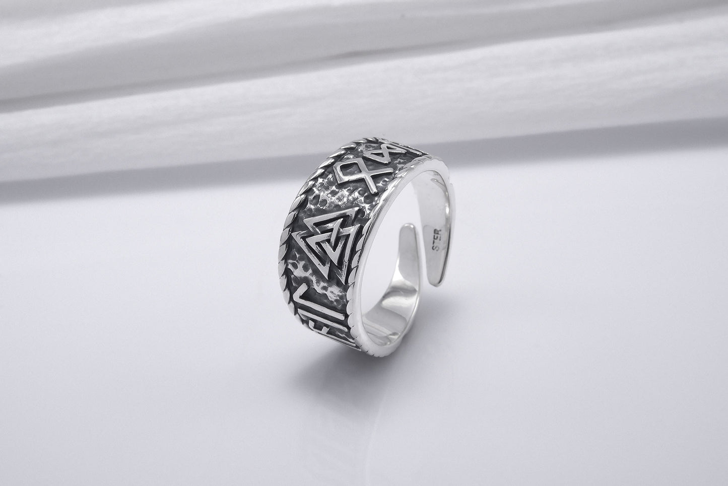 vkngjewelry Ring Handcrafted Valknut Symbol With HAIL ODIN Runes Sterling Silver Ring