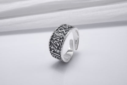 vkngjewelry Ring Handcrafted Valknut Symbol With HAIL ODIN Runes Sterling Silver Ring