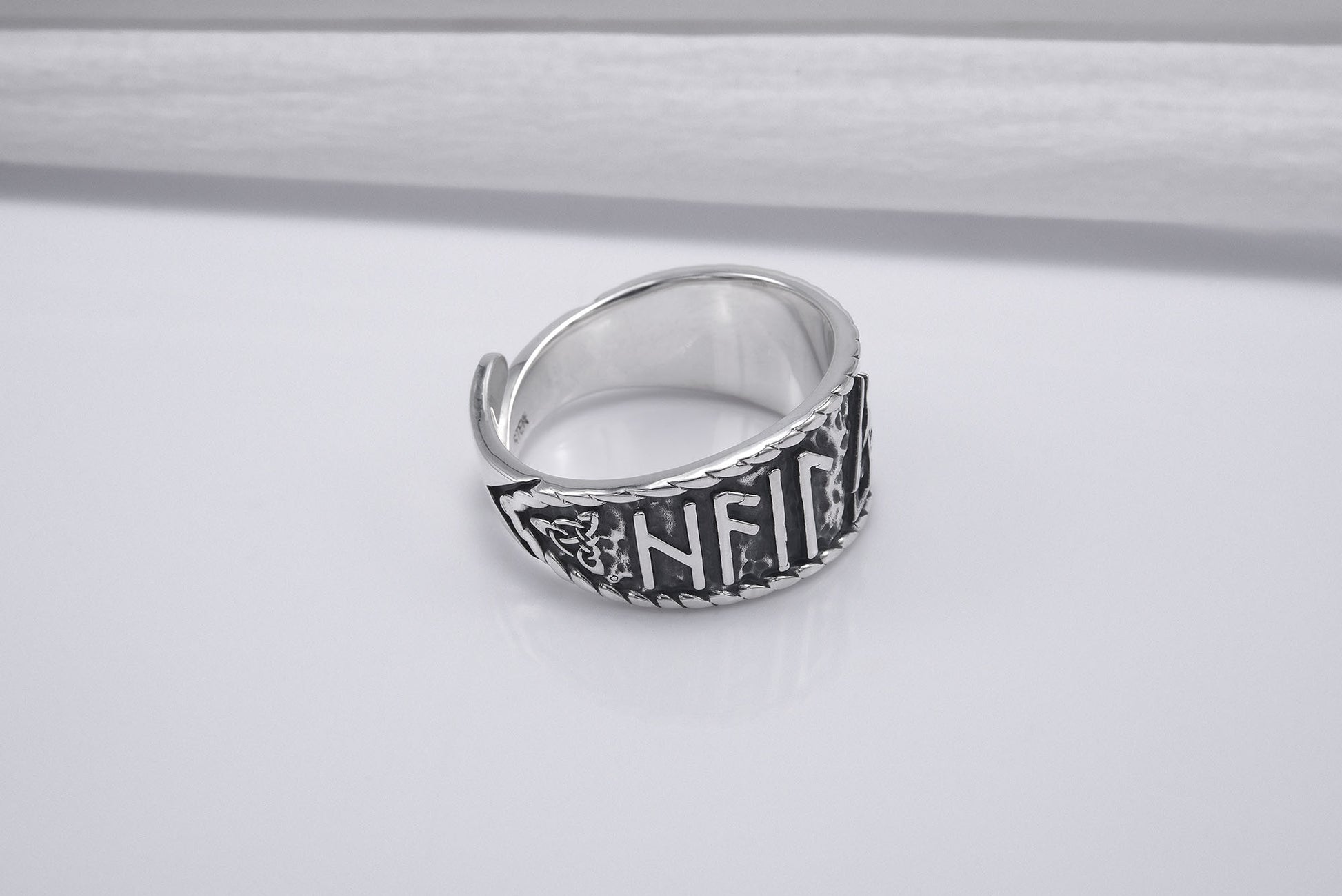 vkngjewelry Ring Handcrafted Valknut Symbol With HAIL ODIN Runes Sterling Silver Ring
