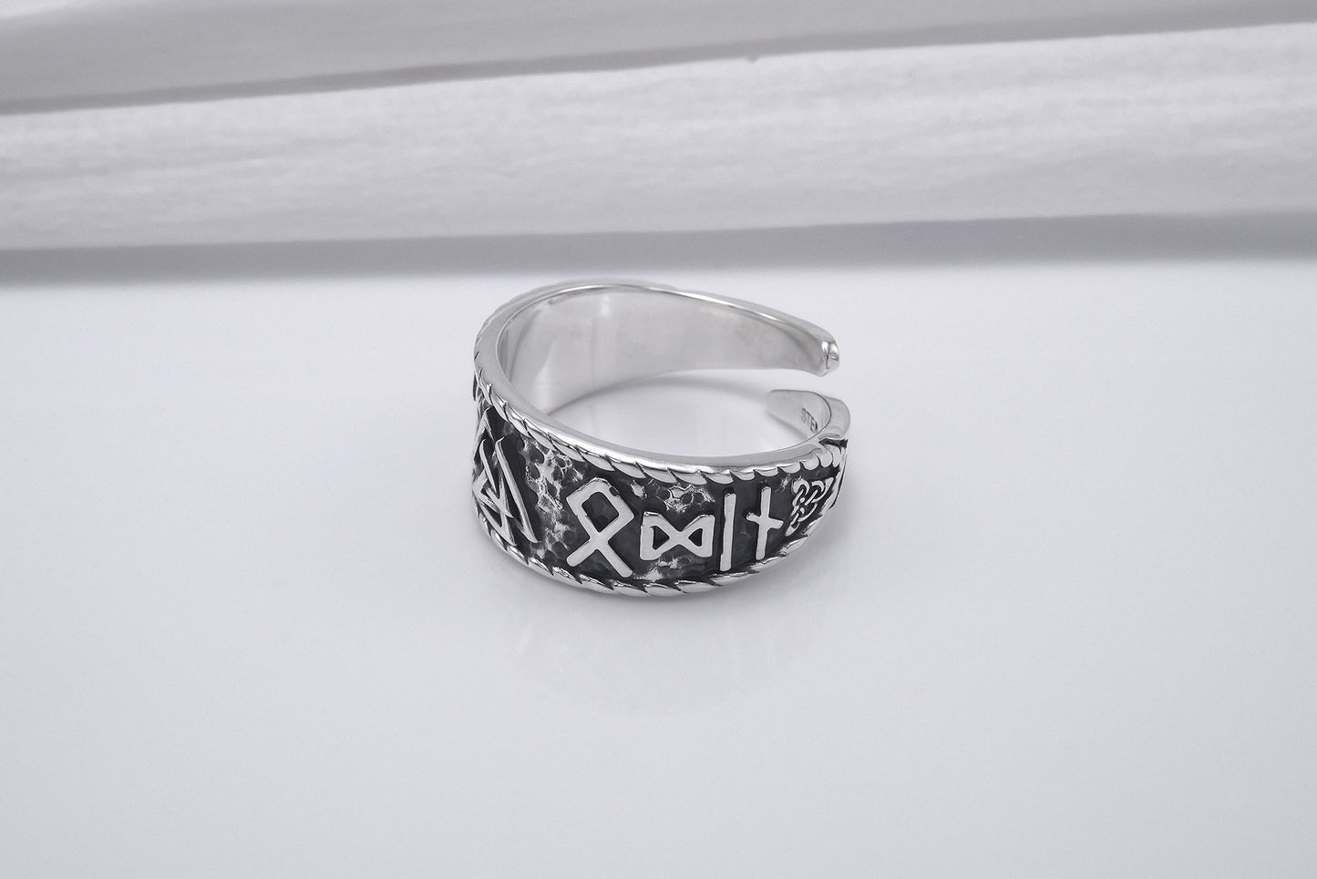 vkngjewelry Ring Handcrafted Valknut Symbol With HAIL ODIN Runes Sterling Silver Ring