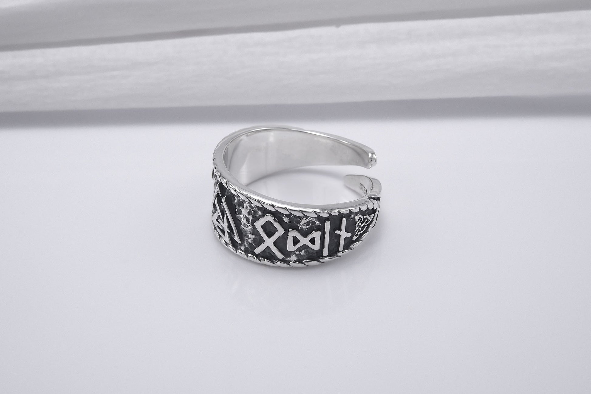 vkngjewelry Ring Handcrafted Valknut Symbol With HAIL ODIN Runes Sterling Silver Ring