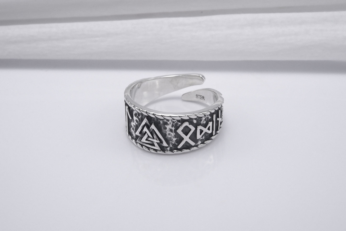 vkngjewelry Ring Handcrafted Valknut Symbol With HAIL ODIN Runes Sterling Silver Ring