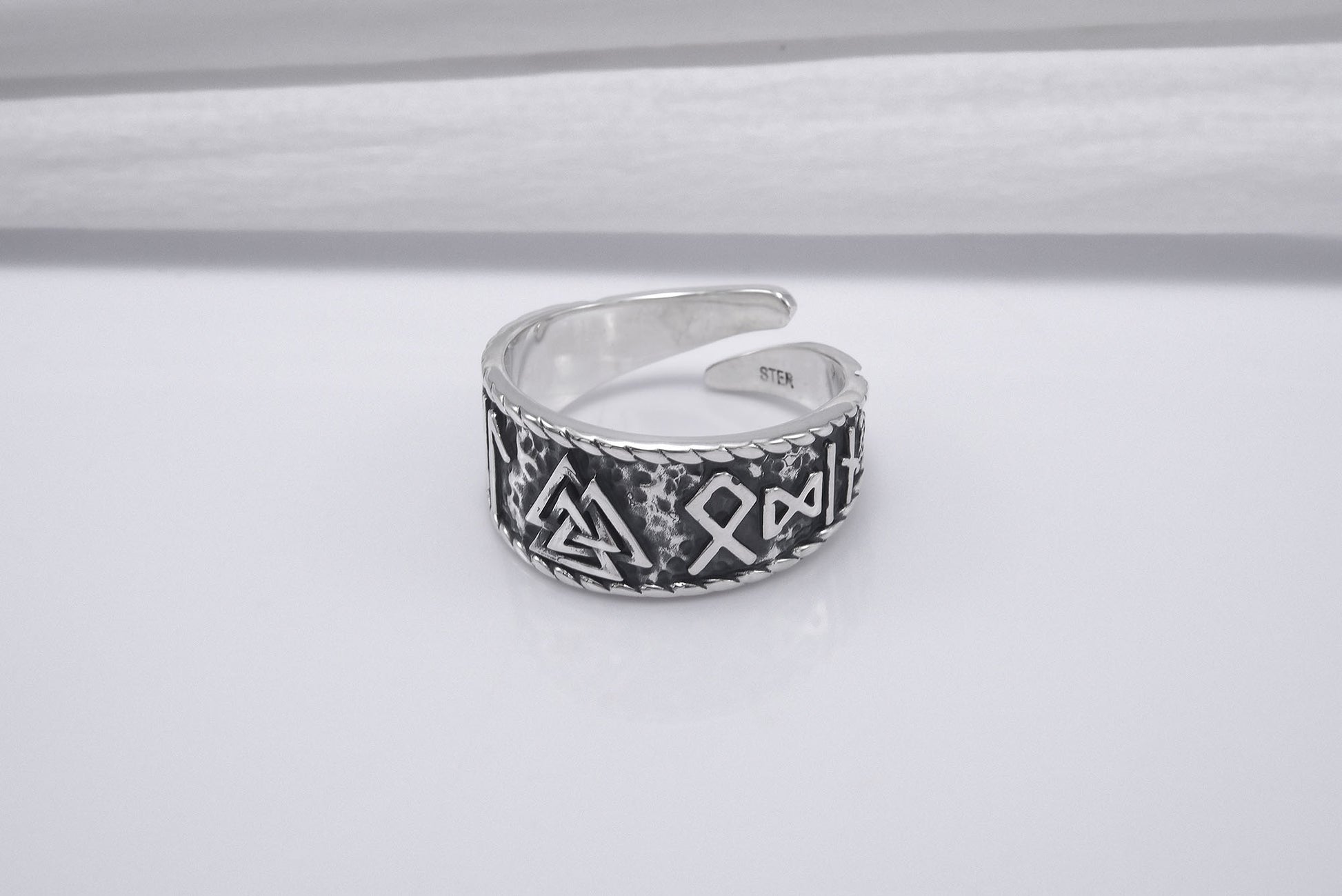 vkngjewelry Ring Handcrafted Valknut Symbol With HAIL ODIN Runes Sterling Silver Ring