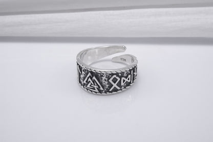vkngjewelry Ring Handcrafted Valknut Symbol With HAIL ODIN Runes Sterling Silver Ring