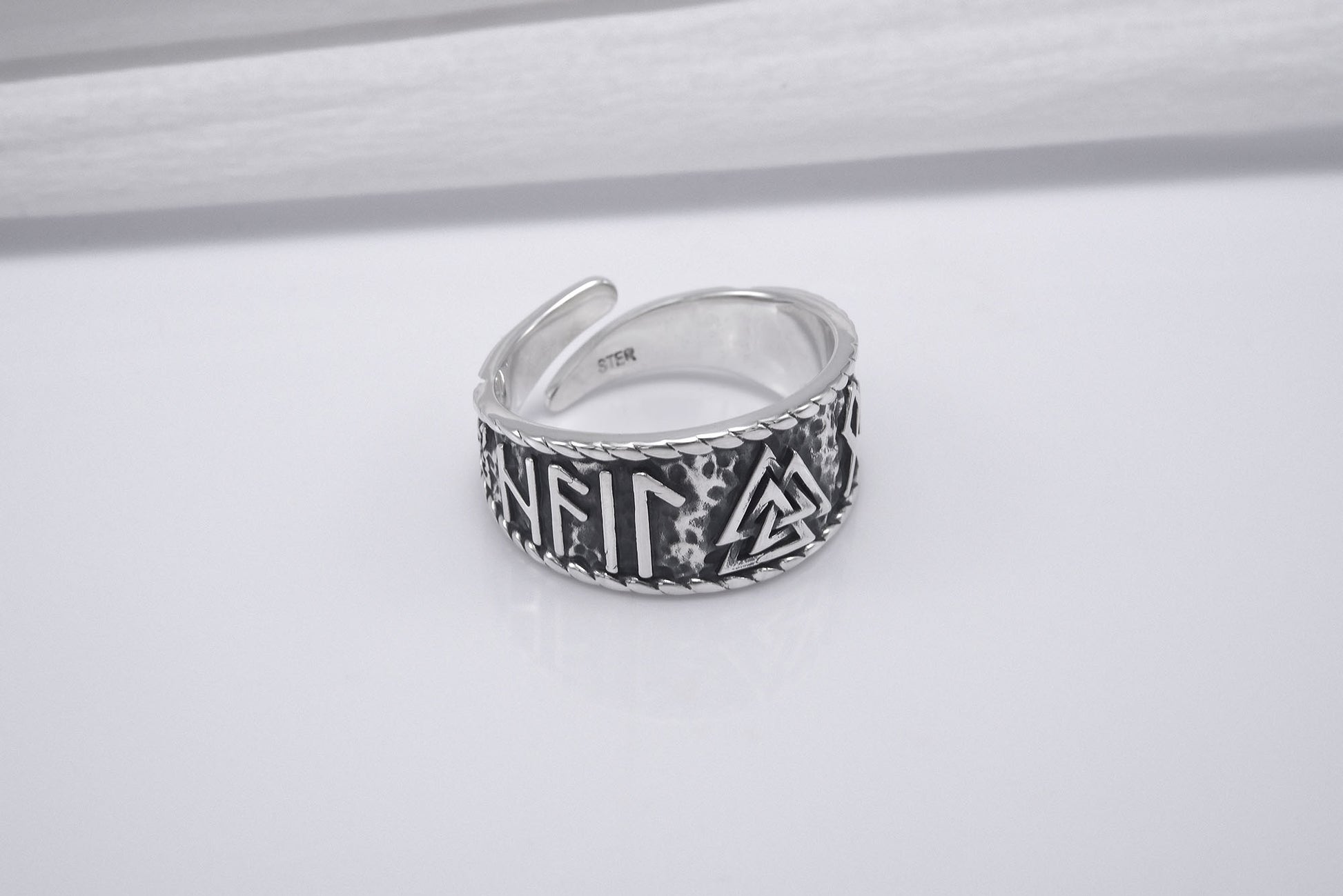vkngjewelry Ring Handcrafted Valknut Symbol With HAIL ODIN Runes Sterling Silver Ring
