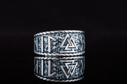 vkngjewelry Ring Handcrafted Valknut Symbol With HAIL ODIN Runes Sterling Silver Ring