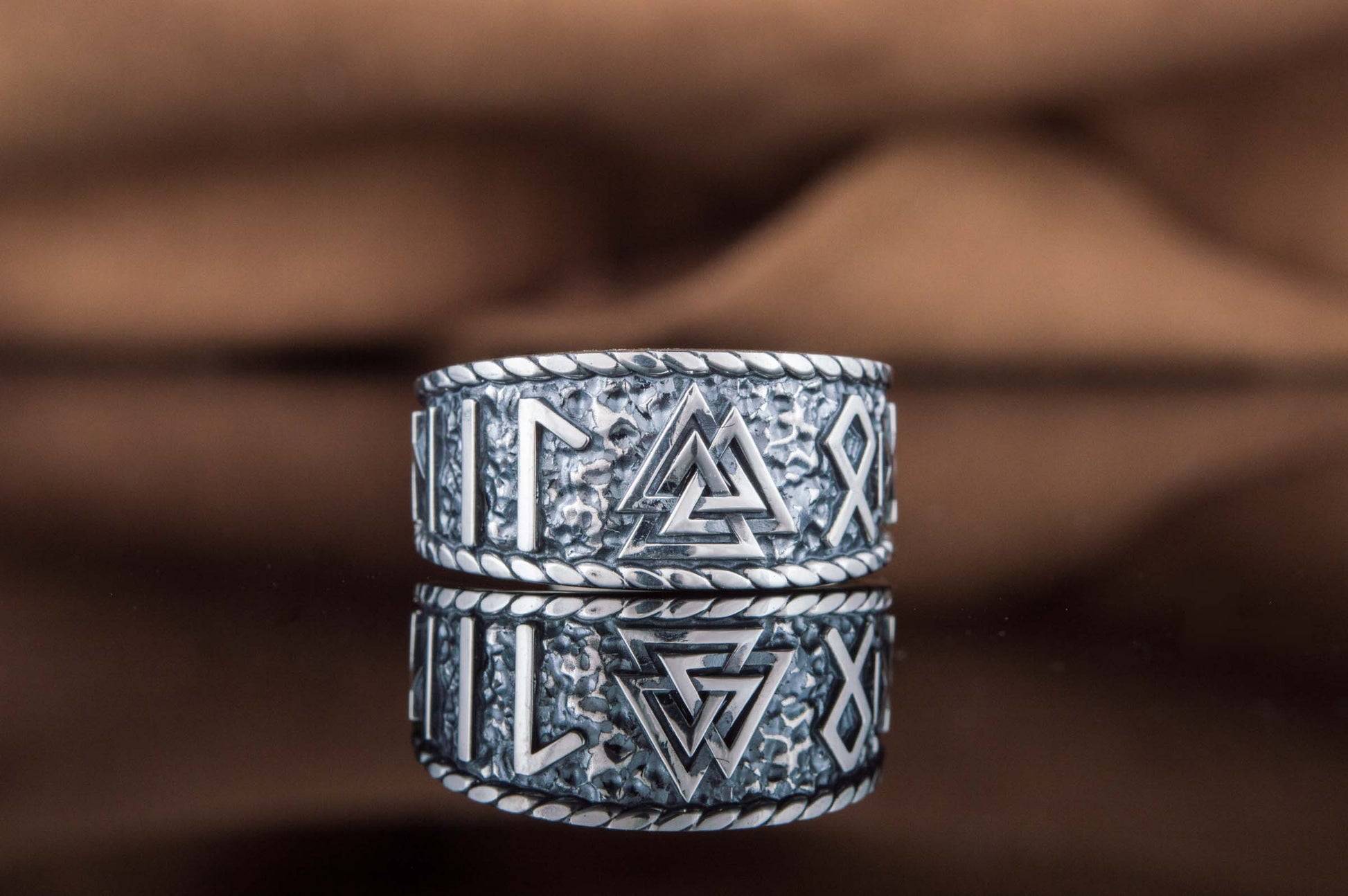vkngjewelry Ring Handcrafted Valknut Symbol With HAIL ODIN Runes Sterling Silver Ring
