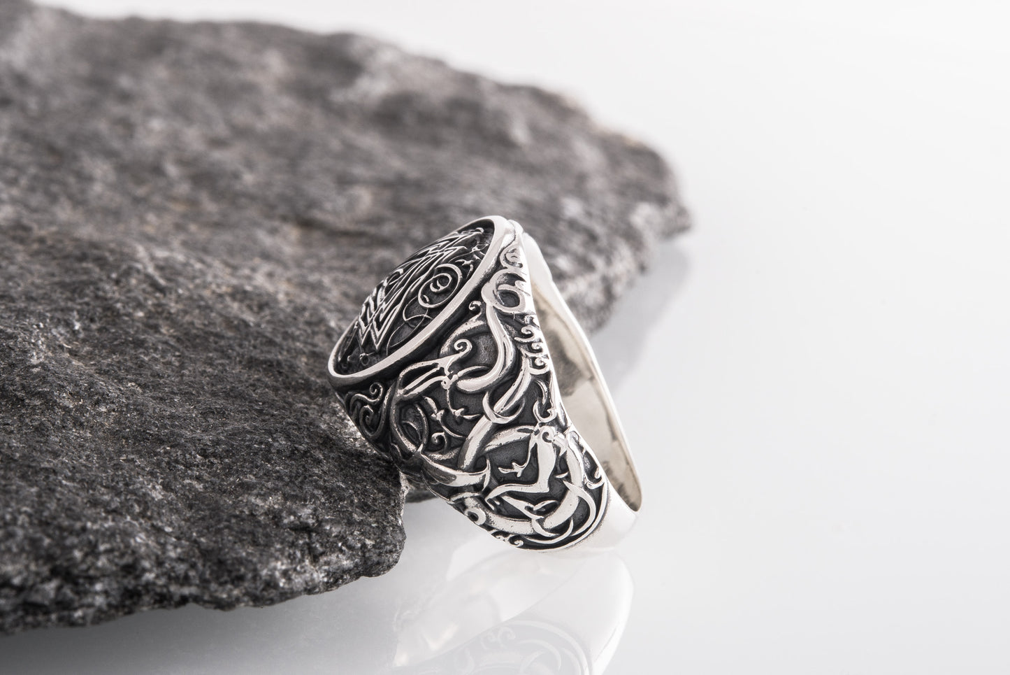 vkngjewelry Ring Handcrafted Valknut Urnes Style Sterling Silver Ring