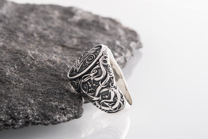 vkngjewelry Ring Handcrafted Valknut Urnes Style Sterling Silver Ring
