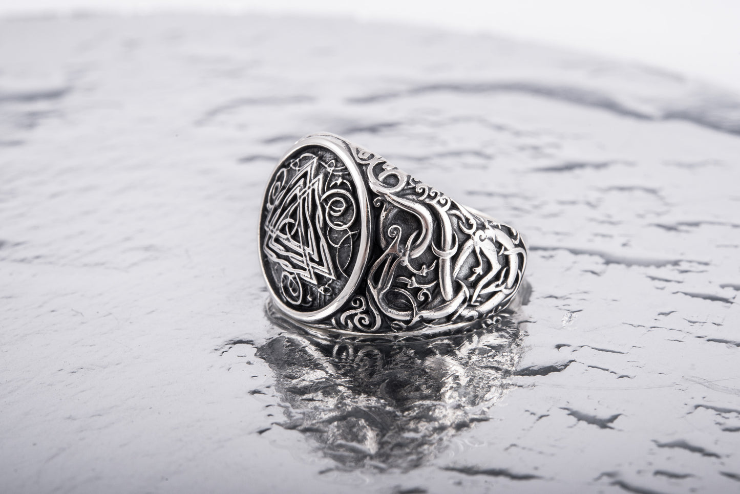 vkngjewelry Ring Handcrafted Valknut Urnes Style Sterling Silver Ring