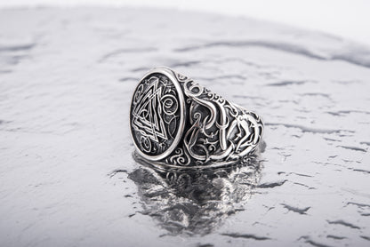 vkngjewelry Ring Handcrafted Valknut Urnes Style Sterling Silver Ring