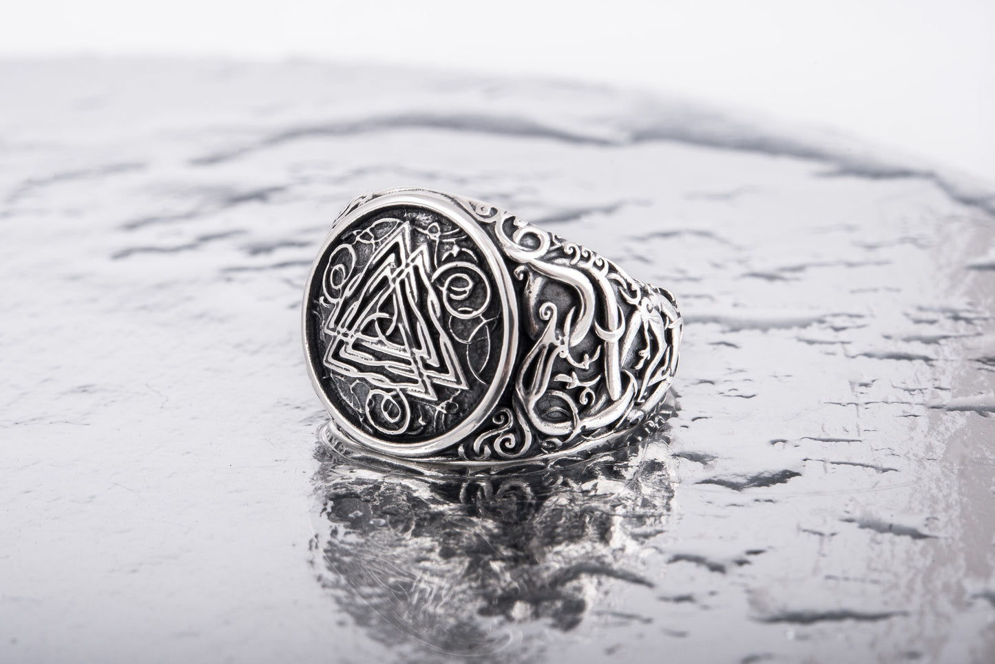 vkngjewelry Ring Handcrafted Valknut Urnes Style Sterling Silver Ring