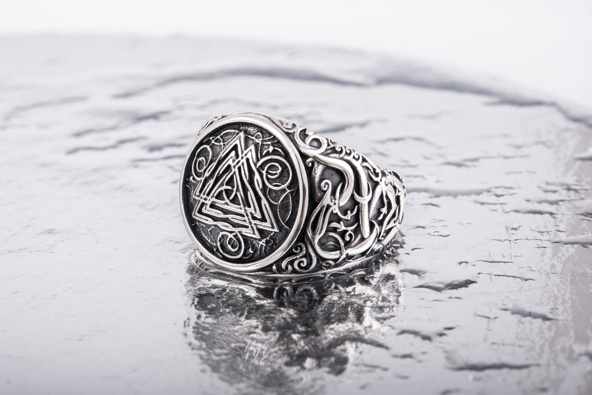 vkngjewelry Ring Handcrafted Valknut Urnes Style Sterling Silver Ring
