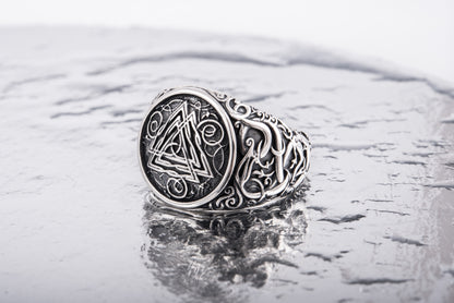 vkngjewelry Ring Handcrafted Valknut Urnes Style Sterling Silver Ring