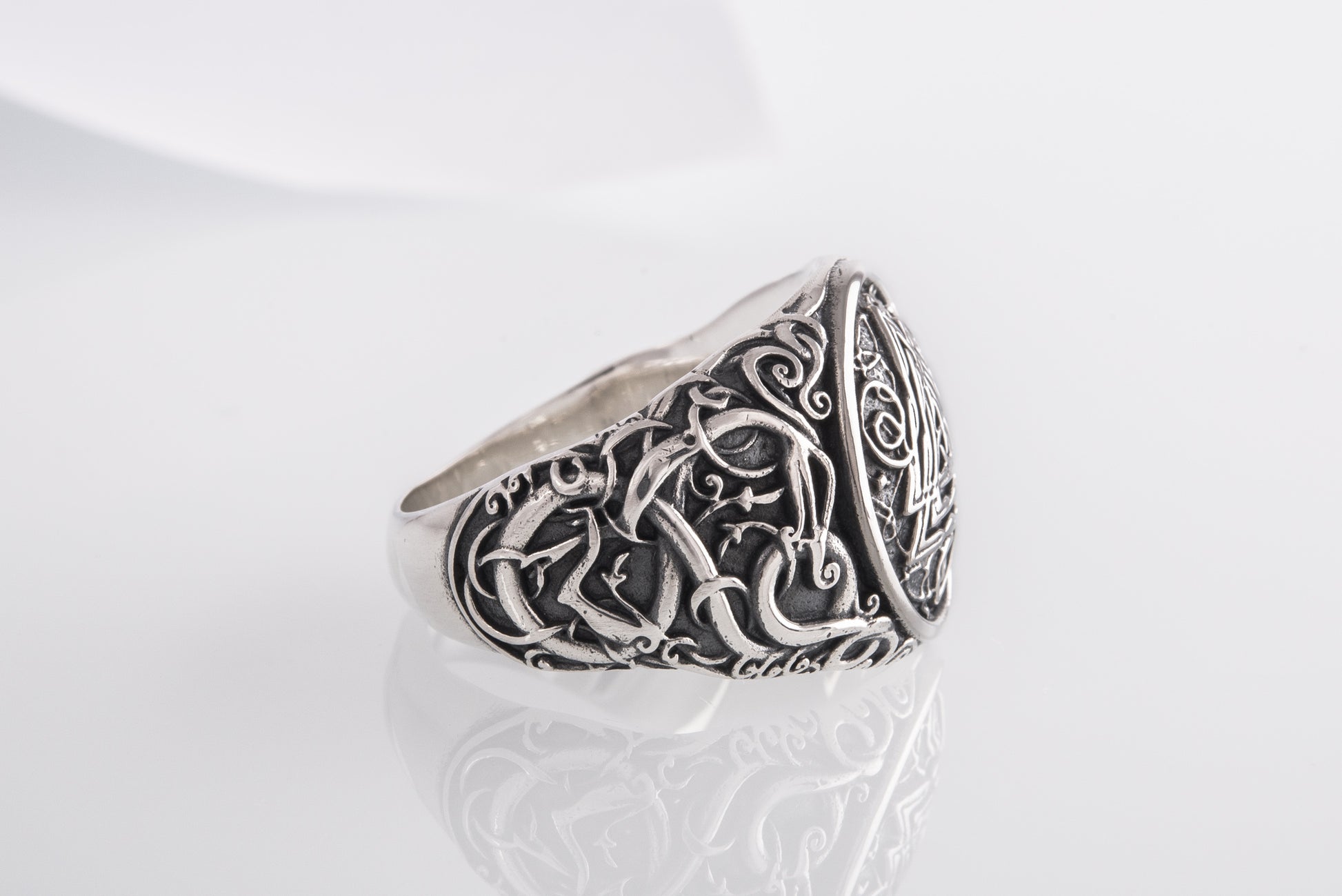 vkngjewelry Ring Handcrafted Valknut Urnes Style Sterling Silver Ring