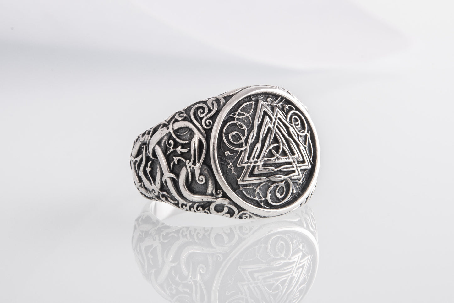 vkngjewelry Ring Handcrafted Valknut Urnes Style Sterling Silver Ring